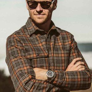 Taylor Stitch The Moto Utility Shirt in Charcoal & Rust Plaid - 46 XXL